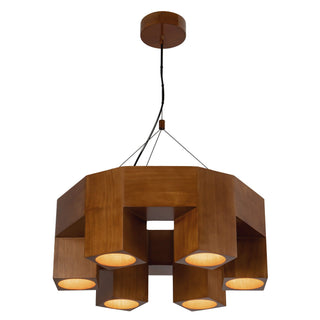 Bosco 25 in Solid Wood Dimmable LED Chandelier with Natural Oak Finish