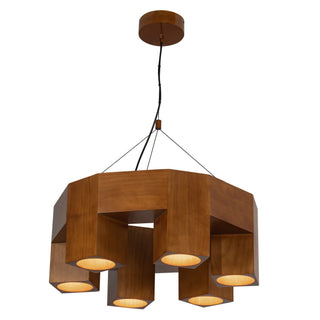Bosco 25 in Solid Wood Dimmable LED Chandelier with Natural Oak Finish