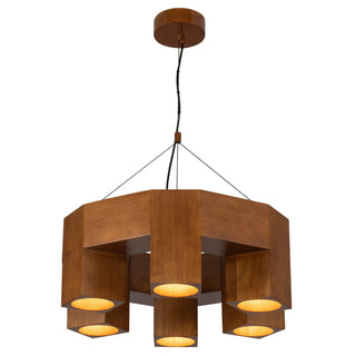 Bosco 25 in Solid Wood Dimmable LED Chandelier with Natural Oak Finish