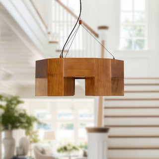 Bosco 25 in Solid Wood Dimmable LED Chandelier with Natural Oak Finish