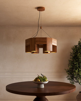 Bosco 25 in Solid Wood Dimmable LED Chandelier with Natural Oak Finish