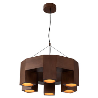 Bosco 25 in Solid Wood Dimmable LED Chandelier with Dark Walnut Finish