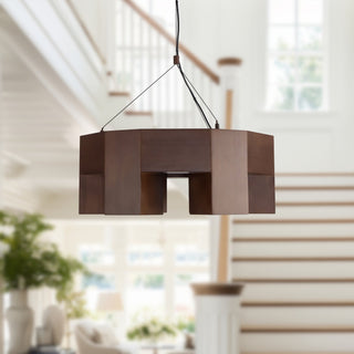 Bosco 25 in Solid Wood Dimmable LED Chandelier with Dark Walnut Finish