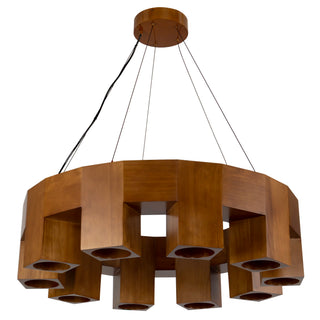 Bosco 35 in Solid Wood Dimmable LED Chandelier with Natural Oak Finish