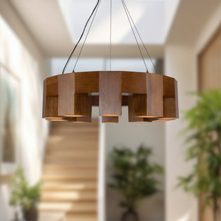 Bosco 35 in Solid Wood Dimmable LED Chandelier with Natural Oak Finish