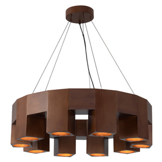 Bosco 35 in Solid Wood Dimmable LED Chandelier with Dark Walnut Finish