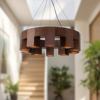Bosco 35 in Solid Wood Dimmable LED Chandelier with Dark Walnut Finish