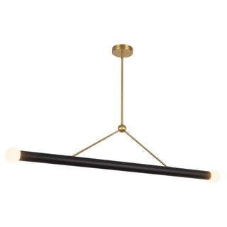 Calla 52=in Brushed Gold Dimmable LED Linear Pendant with Black Vegan Leather