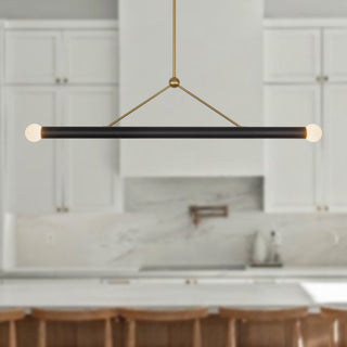 Calla 52=in Brushed Gold Dimmable LED Linear Pendant with Black Vegan Leather