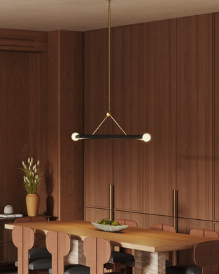 Calla 52=in Brushed Gold Dimmable LED Linear Pendant with Black Vegan Leather