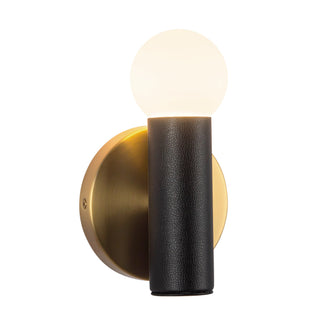 Calla 8 in Brushed Gold Dimmable LED Wall Sconce with Black Vegan Leather