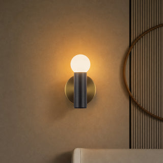 Calla 8 in Brushed Gold Dimmable LED Wall Sconce with Black Vegan Leather