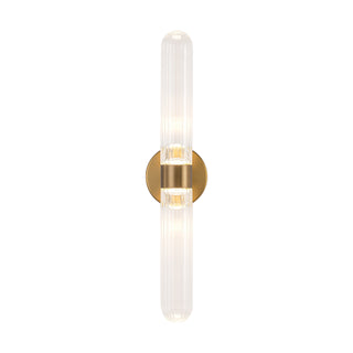 Constance 22 in Brushed Gold Dimmable LED Wall Sconce with Clear Ribbed Glass