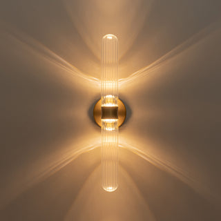 Constance 22 in Brushed Gold Dimmable LED Wall Sconce with Clear Ribbed Glass