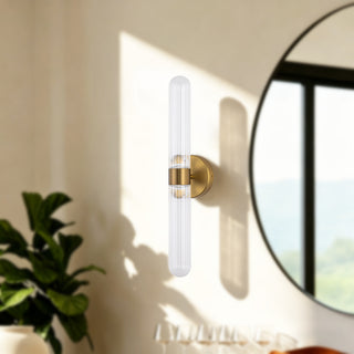 Constance 22 in Brushed Gold Dimmable LED Wall Sconce with Clear Ribbed Glass