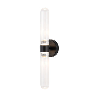 Constance 22 in Black Dimmable LED Wall Sconce with Ribbed Glass