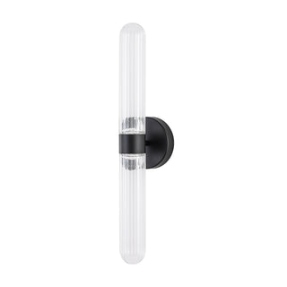 Constance 22 in Black Dimmable LED Wall Sconce with Ribbed Glass