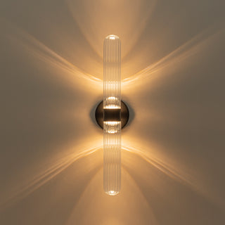 Constance 22 in Black Dimmable LED Wall Sconce with Ribbed Glass