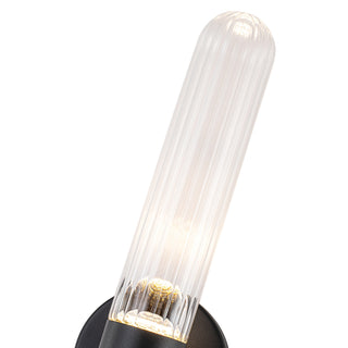 Constance 22 in Black Dimmable LED Wall Sconce with Ribbed Glass