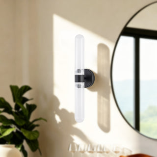 Constance 22 in Black Dimmable LED Wall Sconce with Ribbed Glass
