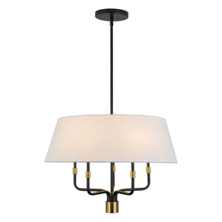 Dyna 24 in Black Pendant with Brushed Gold Accents and Natural Linen Shade
