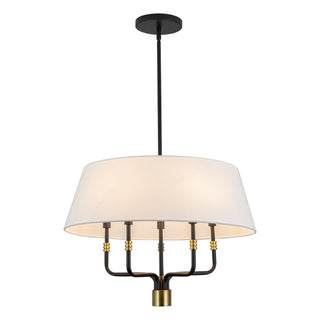 Dyna 24 in Black Pendant with Brushed Gold Accents and Natural Linen Shade