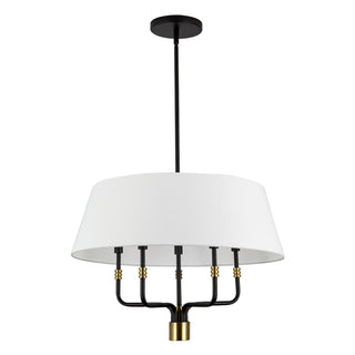 Dyna 24 in Black Pendant with Brushed Gold Accents and Natural Linen Shade