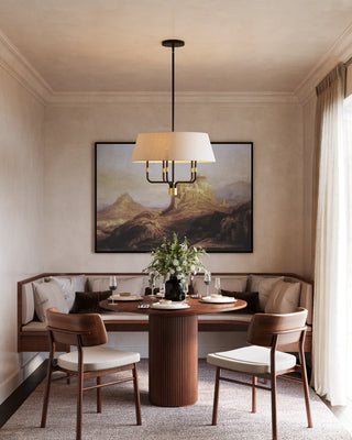 Dyna 24 in Black Pendant with Brushed Gold Accents and Natural Linen Shade