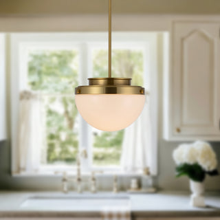 Esther 13 in Brushed Gold Pendant with Opal Glass