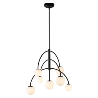 Fiona 27 in Matte Black Chandelier with Opal Glass