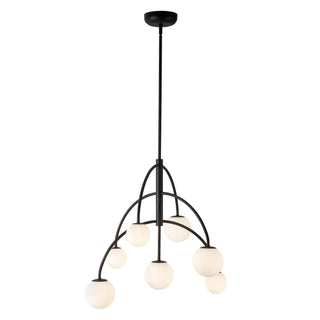 Fiona 27 in Matte Black Chandelier with Opal Glass