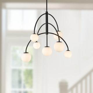 Fiona 27 in Matte Black Chandelier with Opal Glass