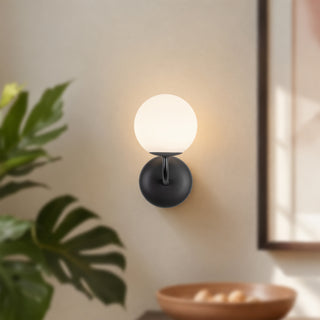Fiona 5 in (10 in Height) Matte Black Wall Sconce with Opal Glass