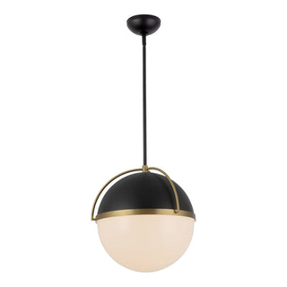Greenwich 16 in Black Pendant with Opal Glass