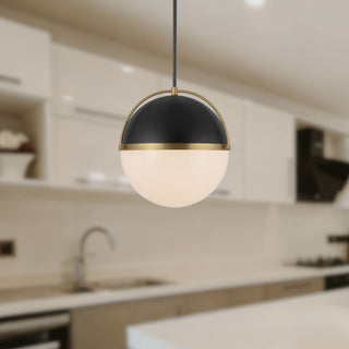Greenwich 16 in Black Pendant with Opal Glass