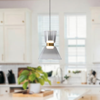 Jenni 9 in Brushed Gold Dimmable LED Pendant with Smoked Glass