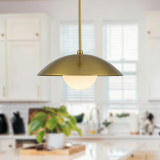 Mire 17 in Brushed Gold Pendant with Opal Glass