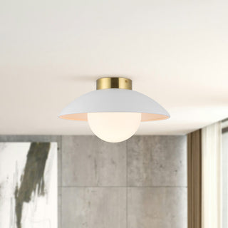 Mire 15 in White Semi Flush Mount with Opal Glass
