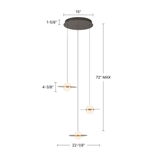 Nial 3 Head Gray and Gold Dimmable LED Multi Pendant