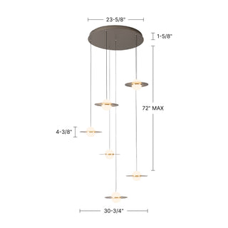 Nial 6 Head Gray and Gold Dimmable LED Multi Pendant