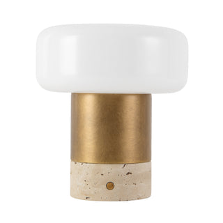 Niko 7 in Vintage Brass Dimmable LED Table Lamp with Opal Matte Glass