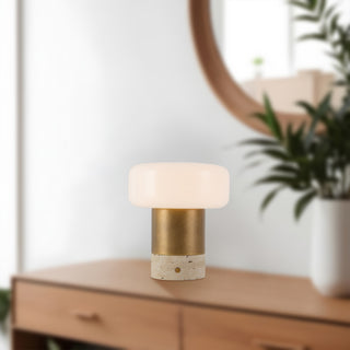 Niko 7 in Vintage Brass Dimmable LED Table Lamp with Opal Matte Glass