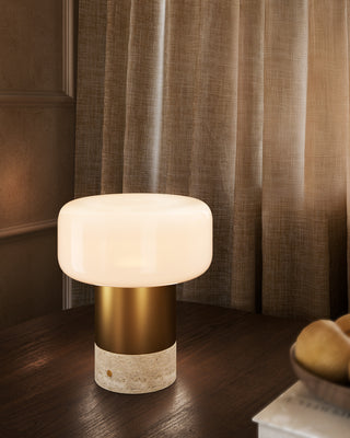 Niko 7 in Vintage Brass Dimmable LED Table Lamp with Opal Matte Glass