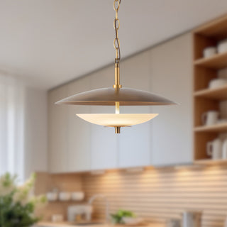 Prescott 16 in Vintage Brass Dimmable LED Pendant with Opal Matte Glass