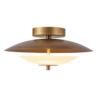 Prescott 16 in Vintage Brass Dimmable LED Flush Mount with Opal Matte Glass