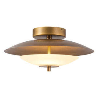 Prescott 16 in Vintage Brass Dimmable LED Flush Mount with Opal Matte Glass