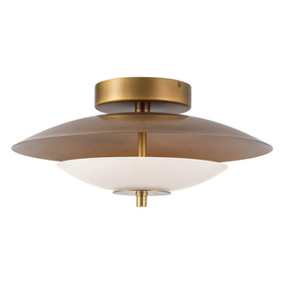 Prescott 16 in Vintage Brass Dimmable LED Flush Mount with Opal Matte Glass