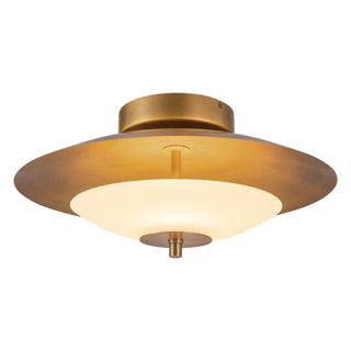 Prescott 16 in Vintage Brass Dimmable LED Flush Mount with Opal Matte Glass