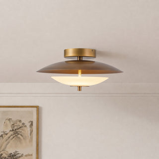 Prescott 16 in Vintage Brass Dimmable LED Flush Mount with Opal Matte Glass