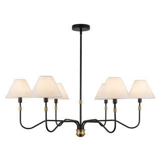 Preslee 41 in Black Chandelier with White Linen Shades